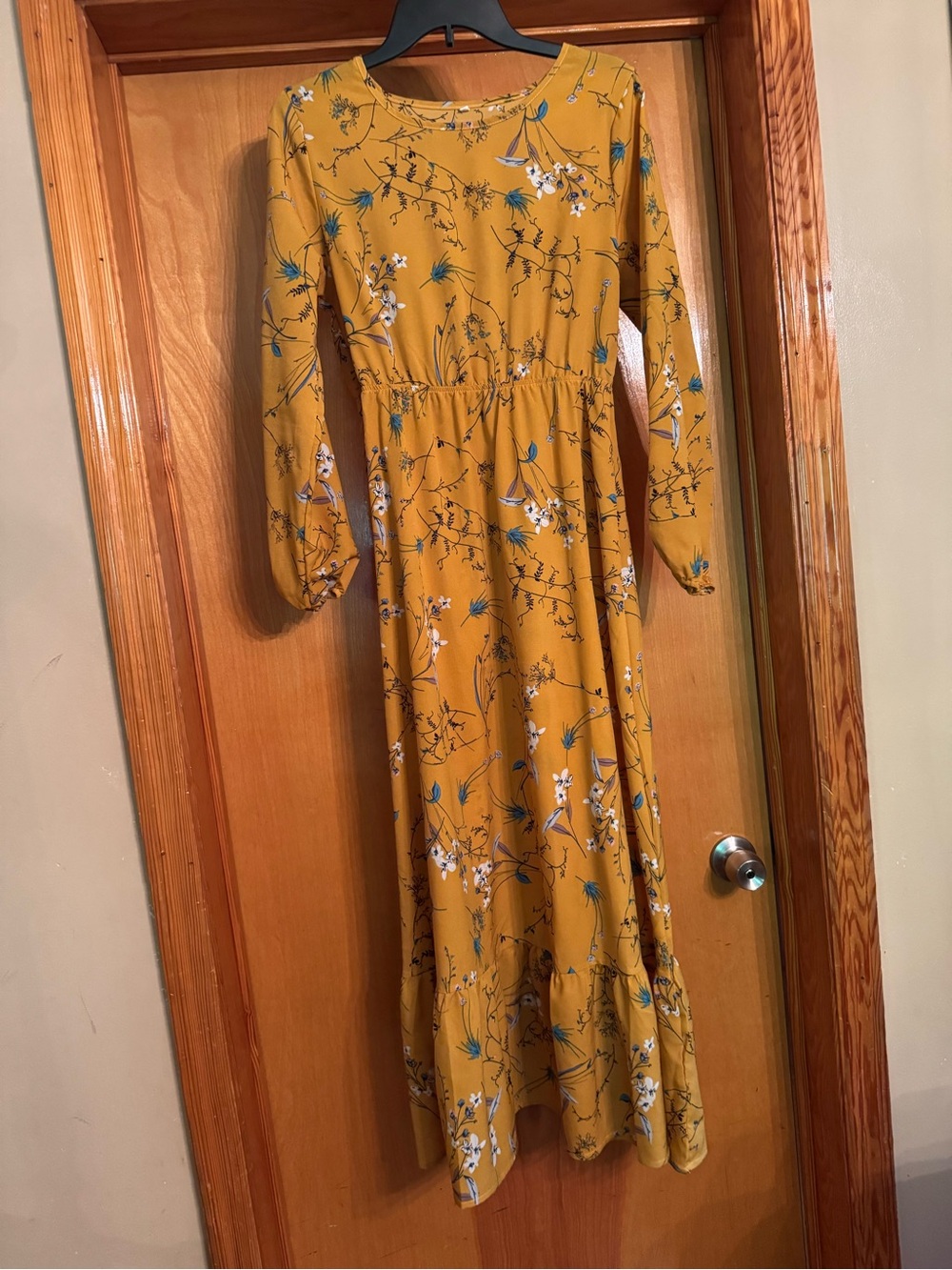 Mustard Floral Viscose Top with Pink & Navy Accents